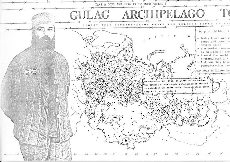 A leaflet shows the map of Russia with the locations of all the GULAG work camps.