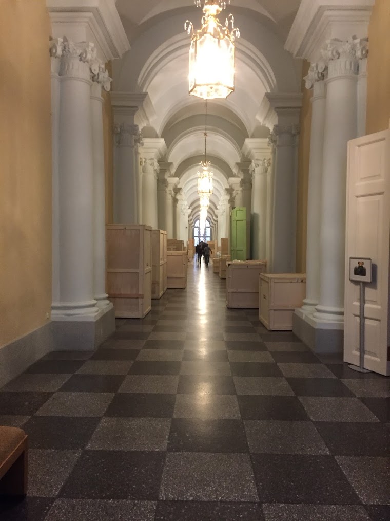 A basement hallway in the Hermitage