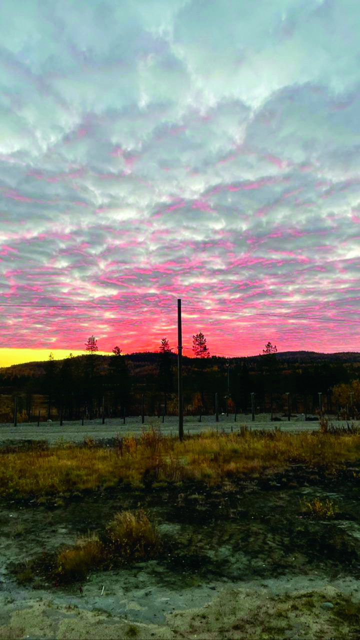 Sunrise on the road to Kirkenes, Norway.