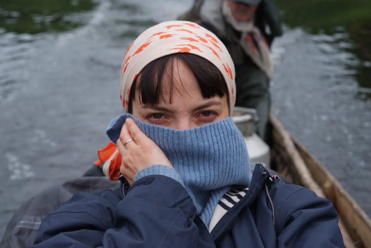 Inna Veselova on traditional boat