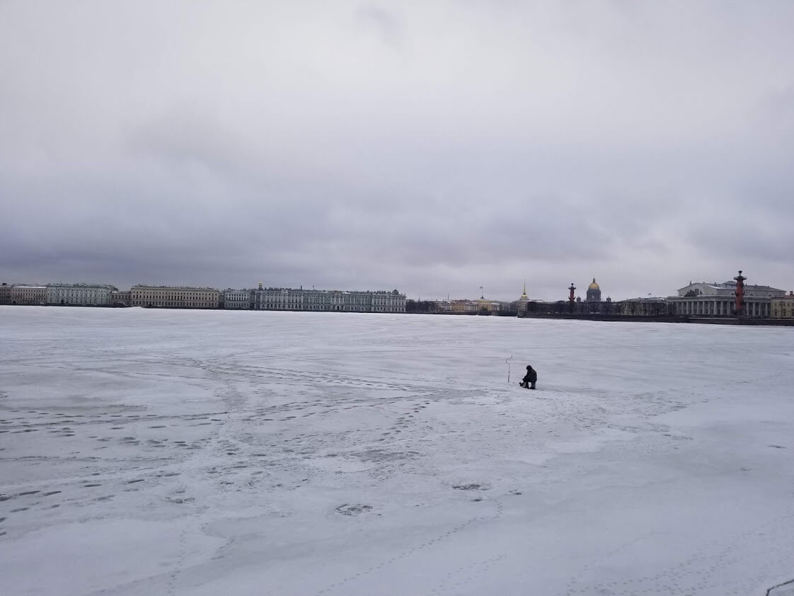 Ice fisherman in St. Petersburg