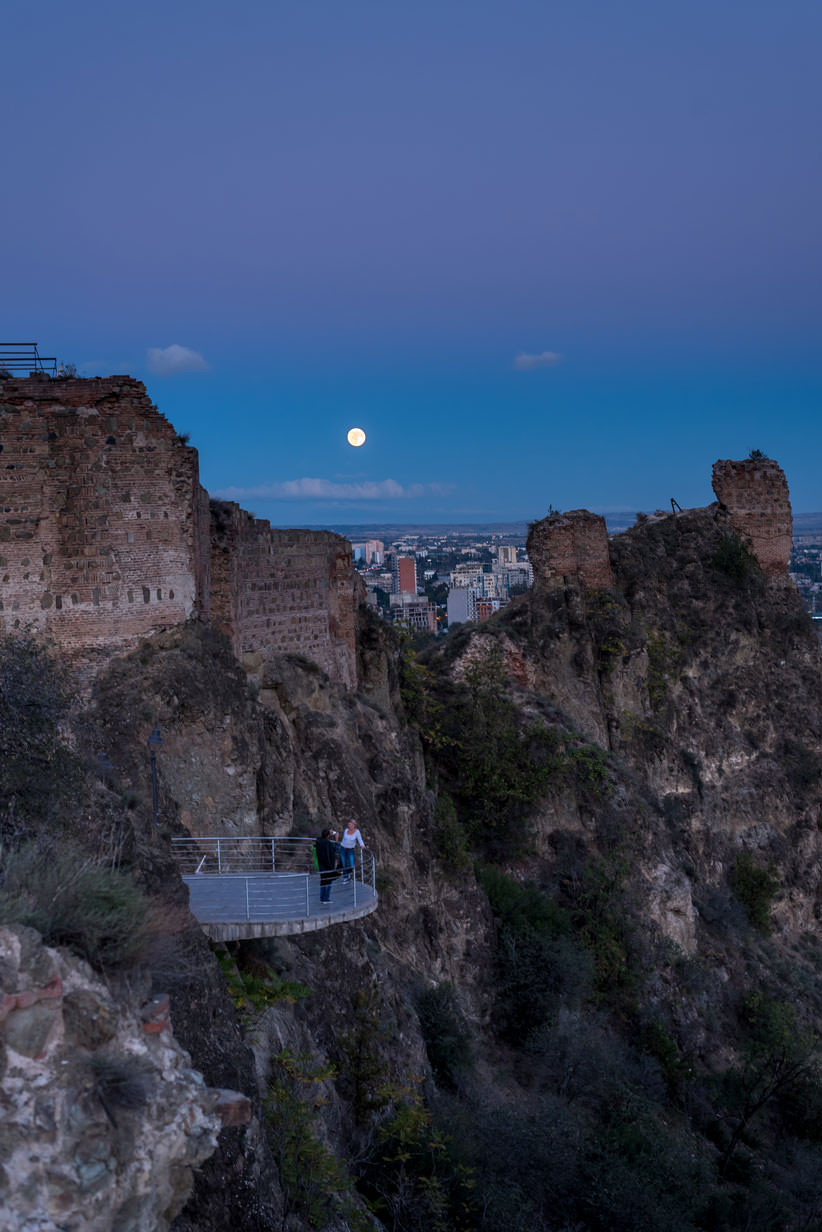 Narikala Fortress at moonset