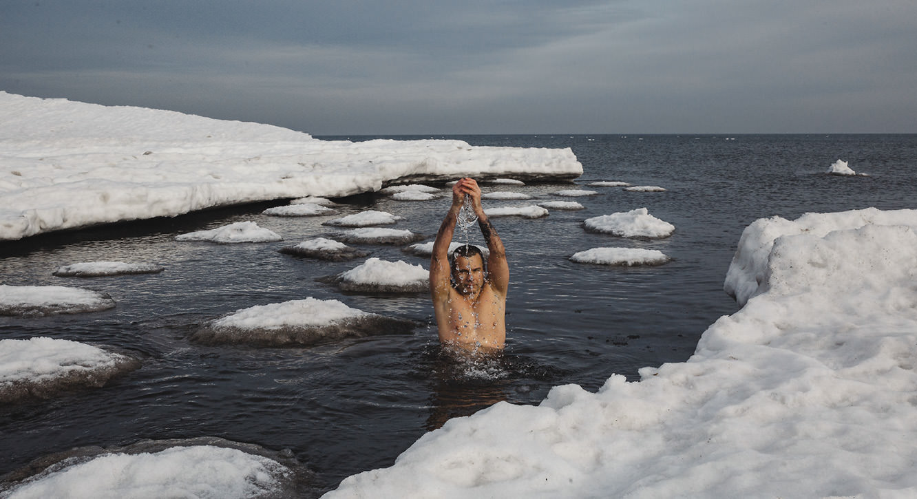 Man in cold water