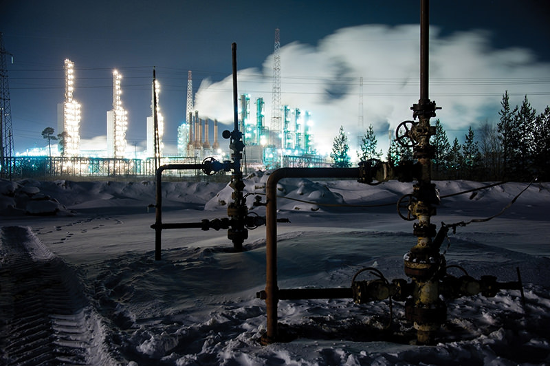 Oil refinery in winter.
