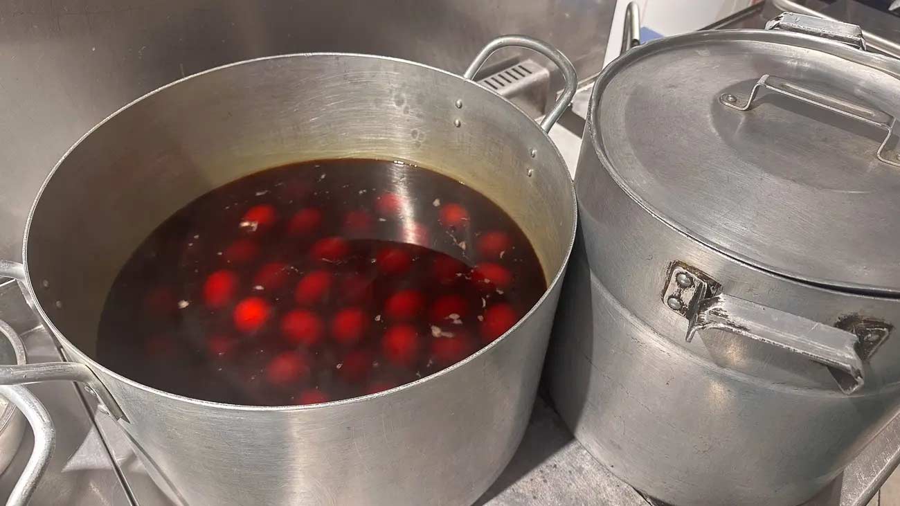 Eggs being dyed.