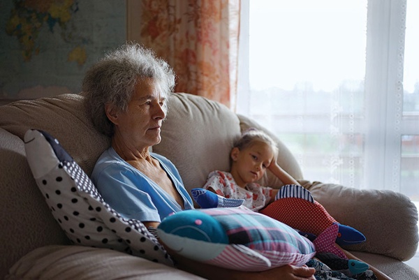 Yevgenia resting with her granddaughter Vika.