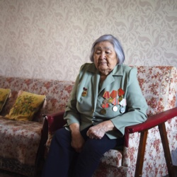 Lyubov Madmayevna Mayorova  (Dzhinbeyeva) in her home ~ Elista