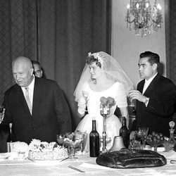 1963 photo of Khrushchev at Tereshkova and Nikolayev's wedding.