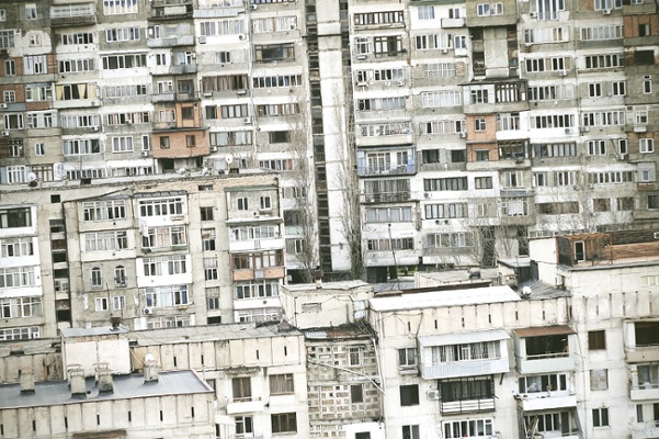 Soviet apartment blocks.<br>